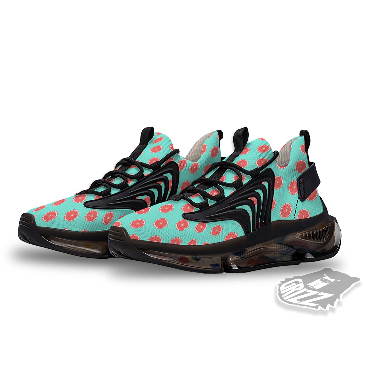 Blue And Pink Grapefruit Sliced Print Pattern Black Gym Shoes-grizzshop