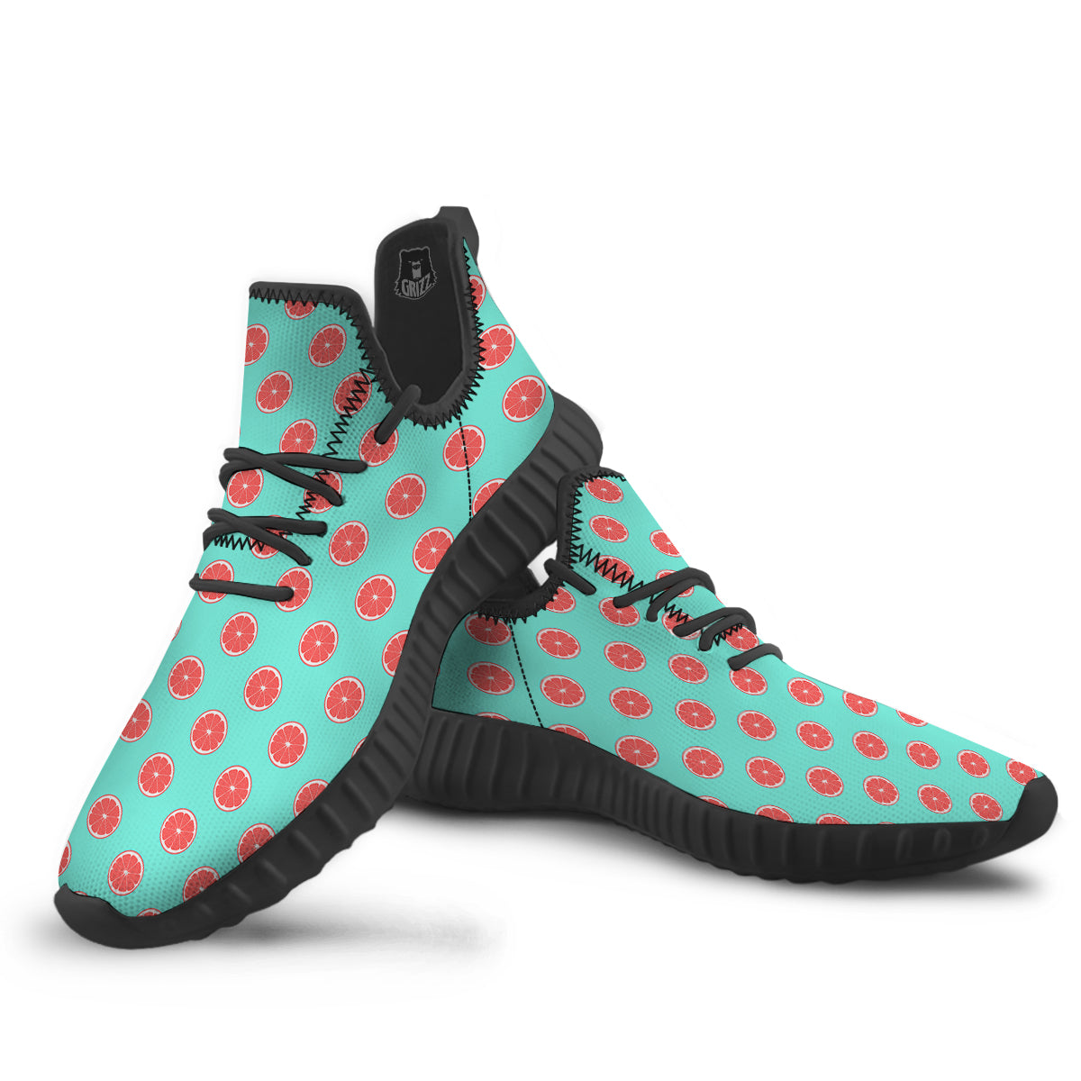 Blue And Pink Grapefruit Sliced Print Pattern Black Walking Shoes-grizzshop