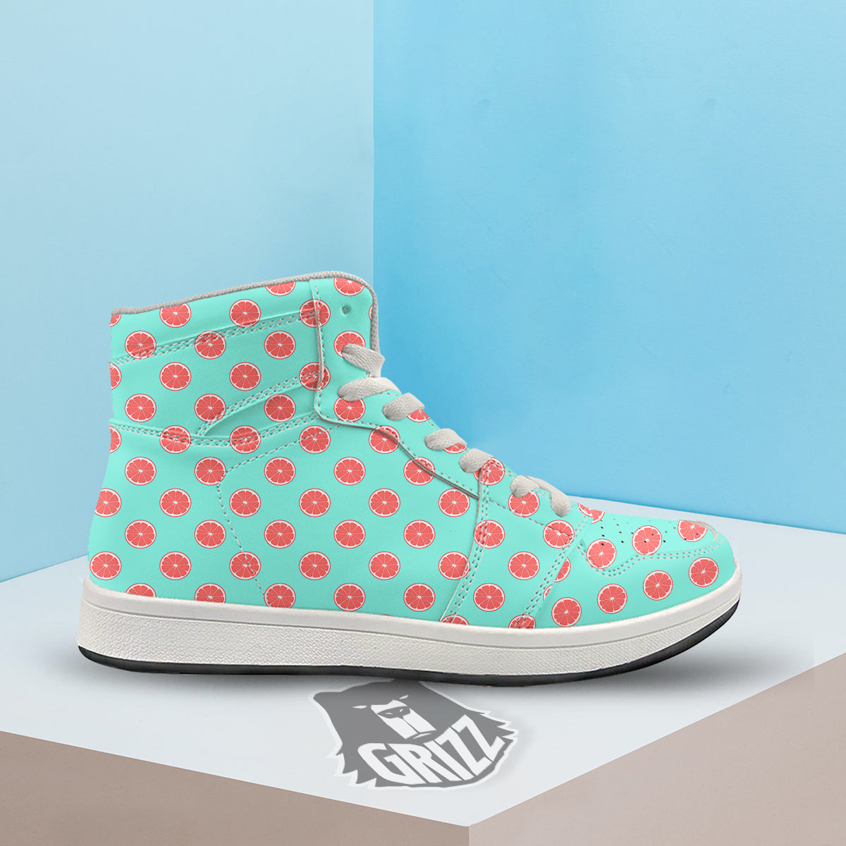 Blue And Pink Grapefruit Sliced Print Pattern High Top Sneakers-grizzshop