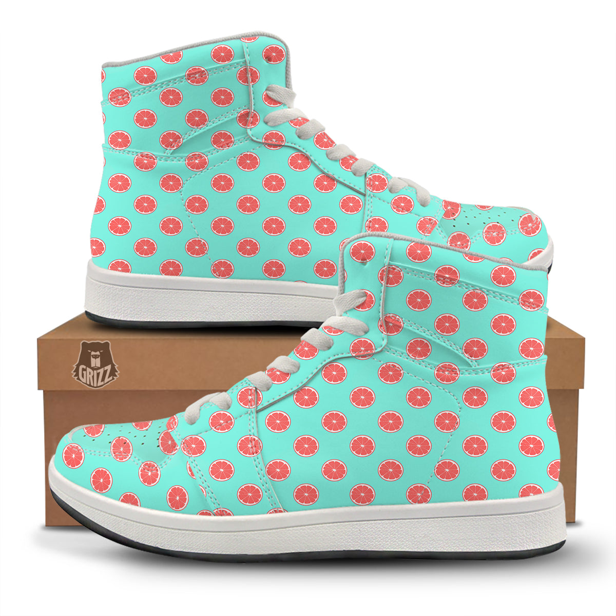 Blue And Pink Grapefruit Sliced Print Pattern High Top Sneakers-grizzshop