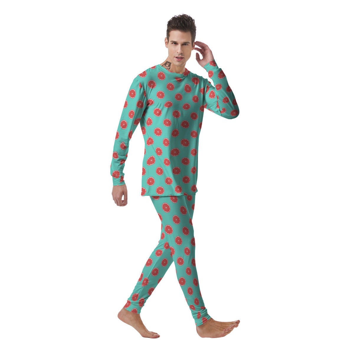 Blue And Pink Grapefruit Sliced Print Pattern Men's Pajamas-grizzshop