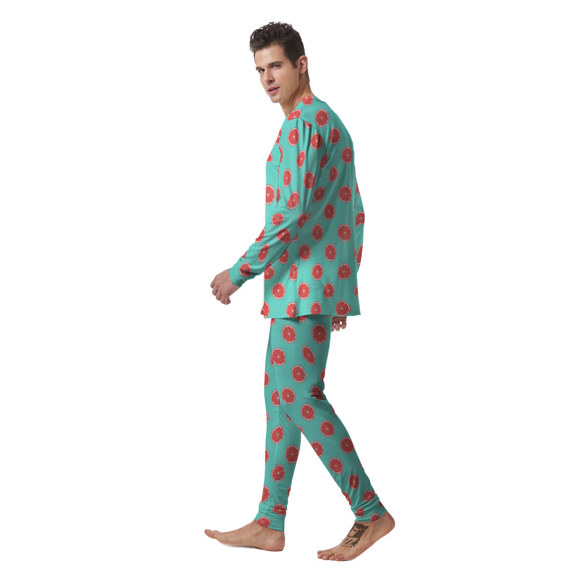 Blue And Pink Grapefruit Sliced Print Pattern Men's Pajamas-grizzshop