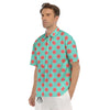 Blue And Pink Grapefruit Sliced Print Pattern Men's Short Sleeve Shirts-grizzshop