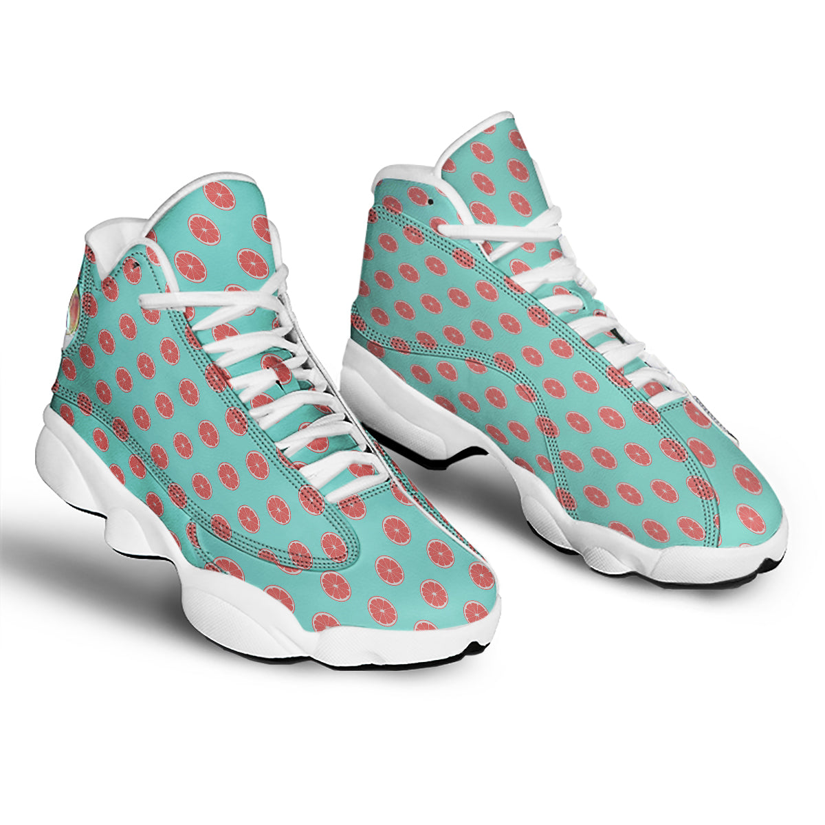 Blue And Pink Grapefruit Sliced Print Pattern White Basketball Shoes-grizzshop