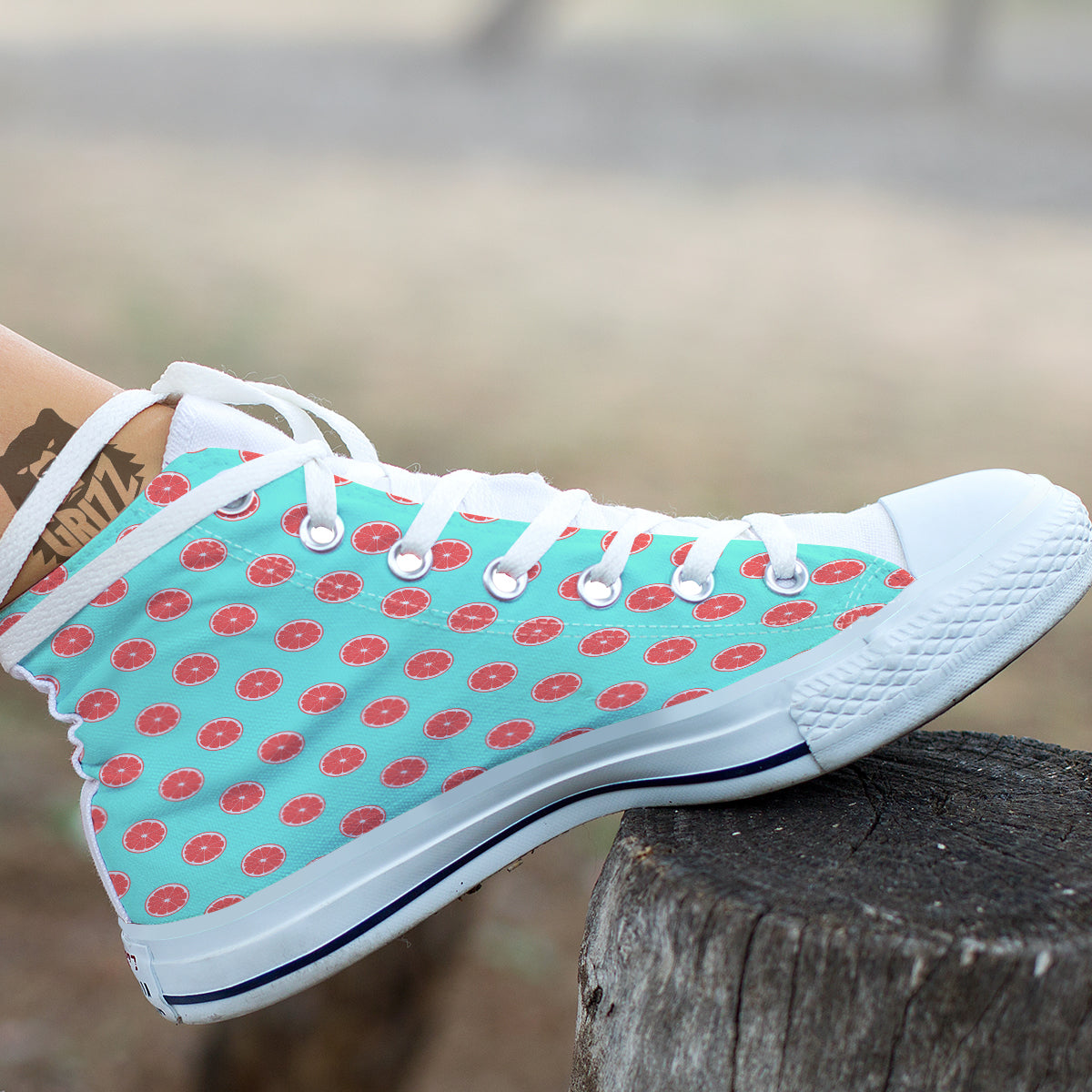 Blue And Pink Grapefruit Sliced Print Pattern White High Top Shoes-grizzshop