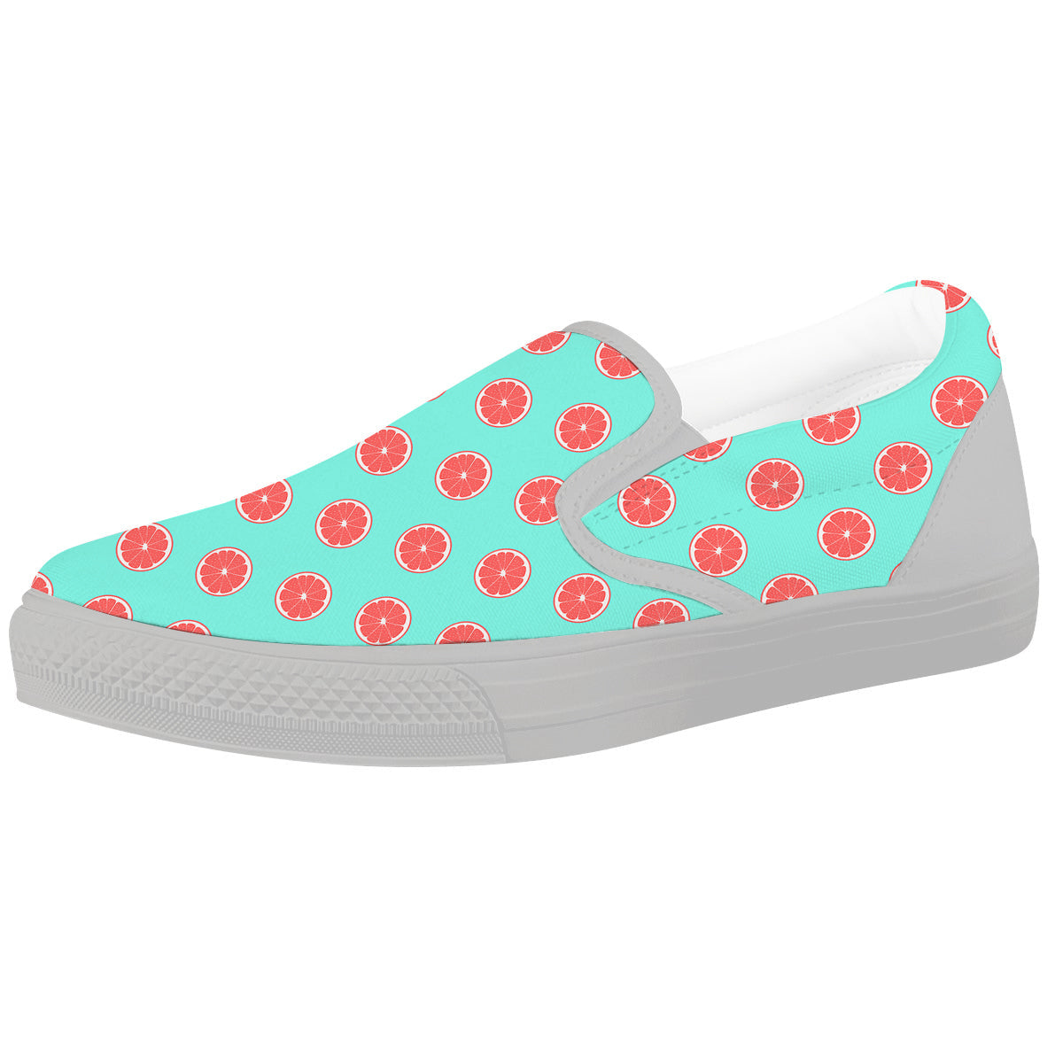 Blue And Pink Grapefruit Sliced Print Pattern White Slip On Shoes-grizzshop