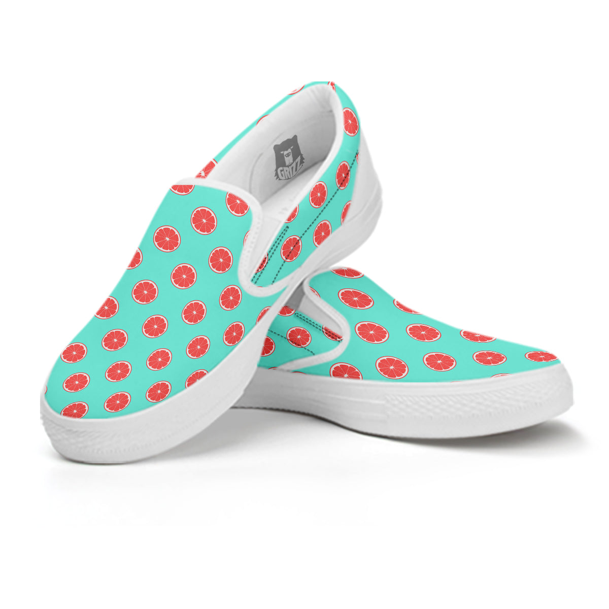 Blue And Pink Grapefruit Sliced Print Pattern White Slip On Shoes-grizzshop