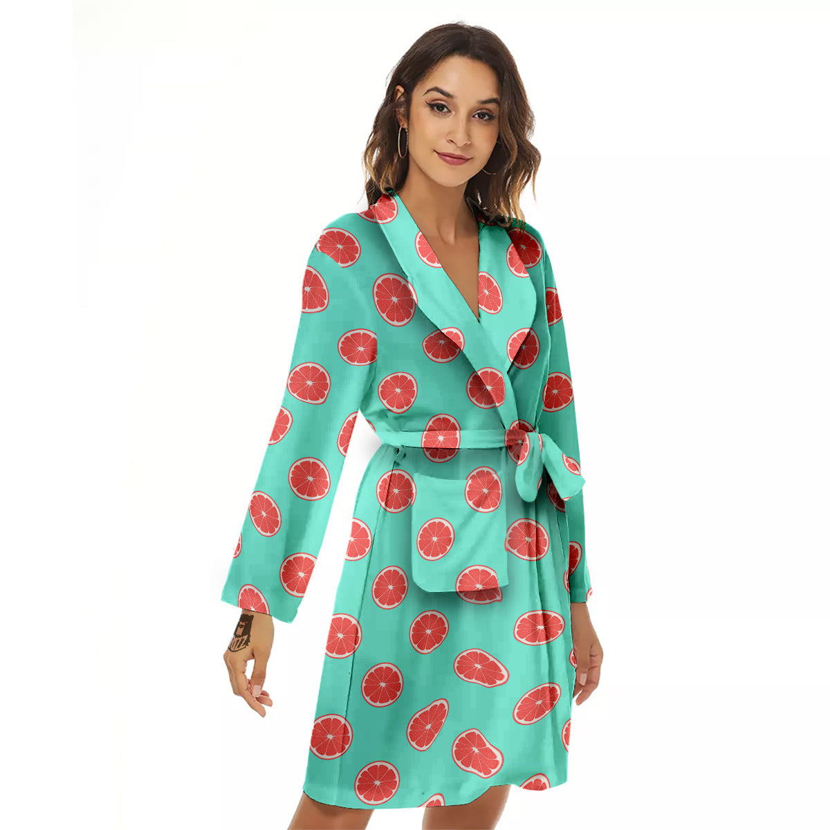Blue And Pink Grapefruit Sliced Print Pattern Women's Robe-grizzshop