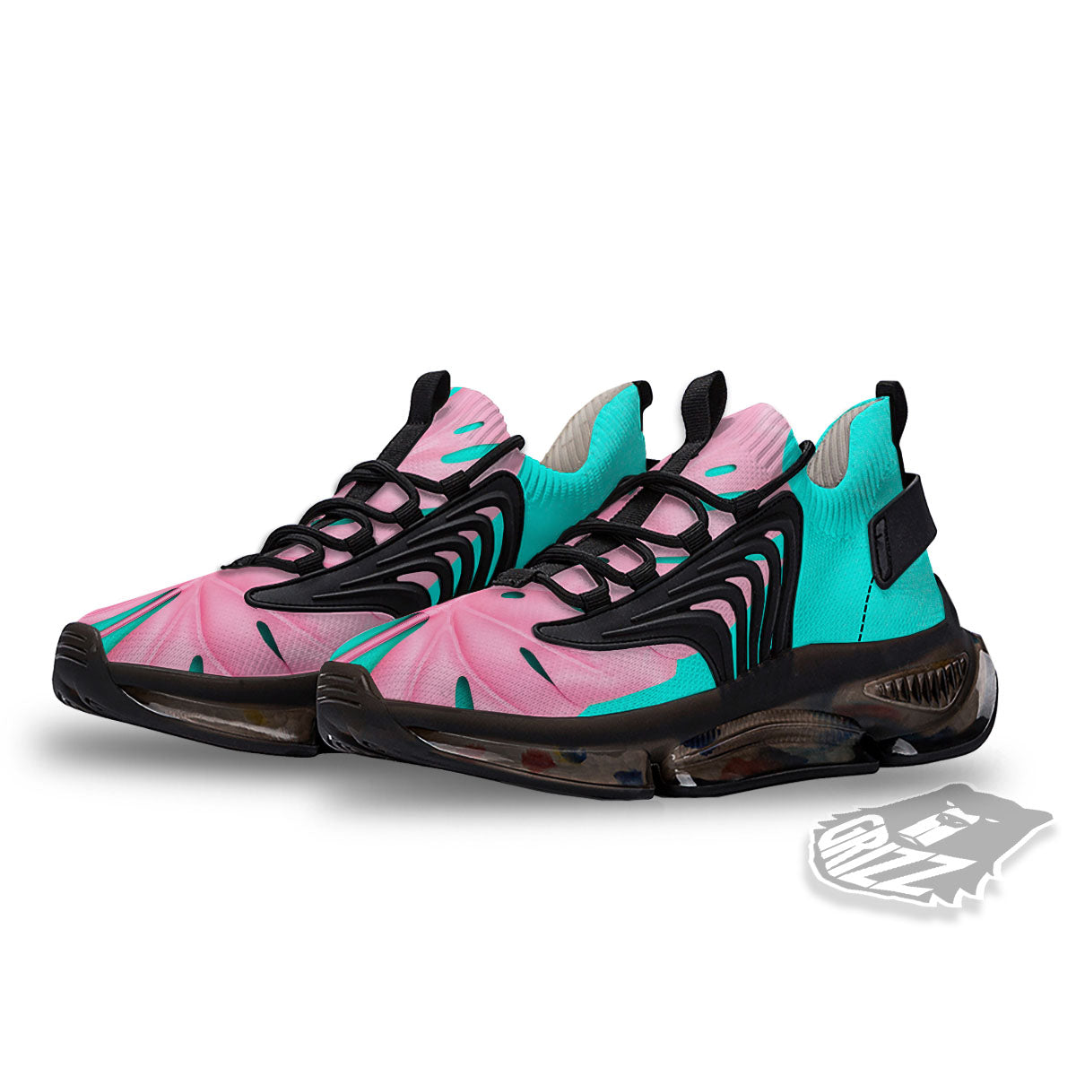 Blue And Pink Tropical Palm Leaf Print Black Gym Shoes-grizzshop