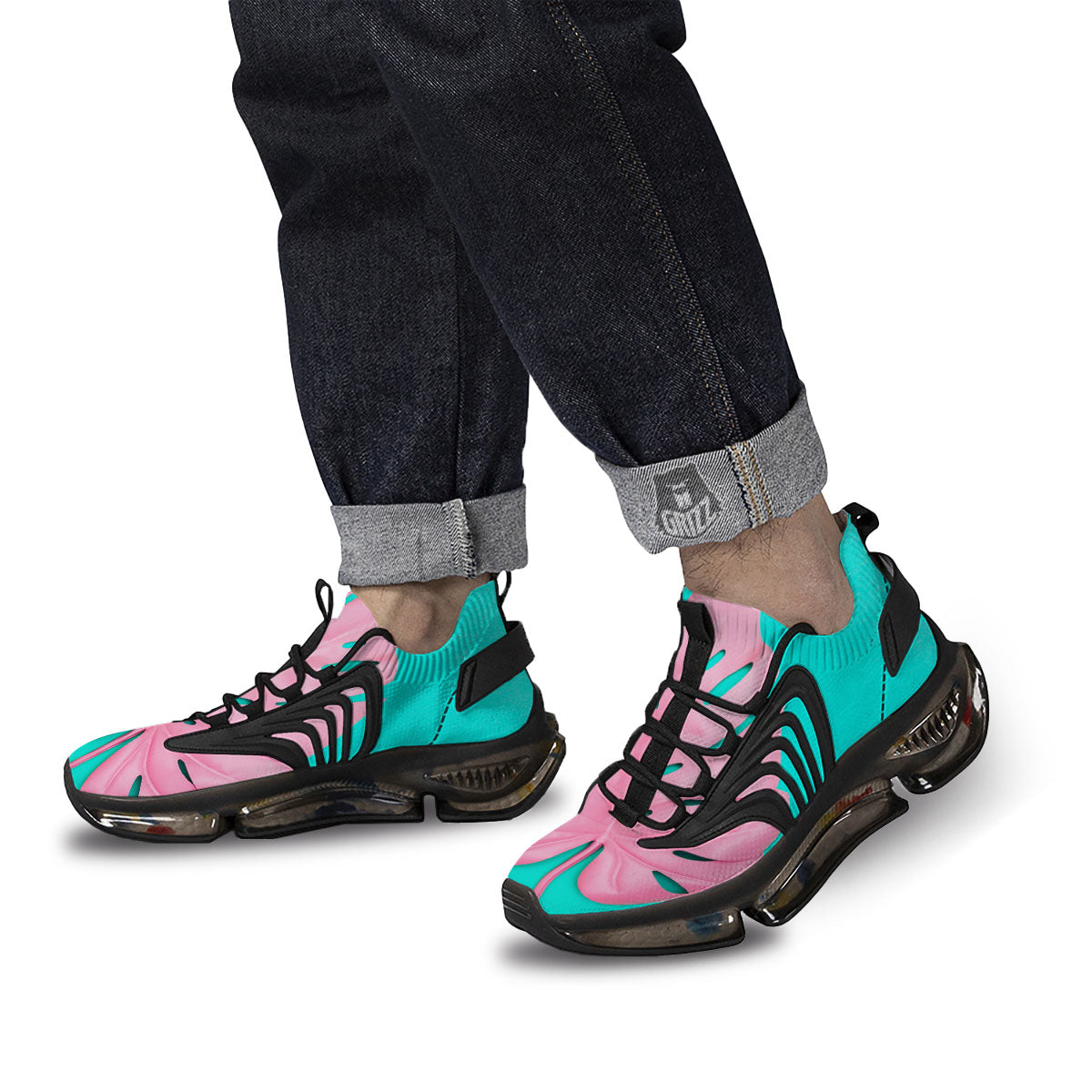 Blue And Pink Tropical Palm Leaf Print Black Gym Shoes-grizzshop