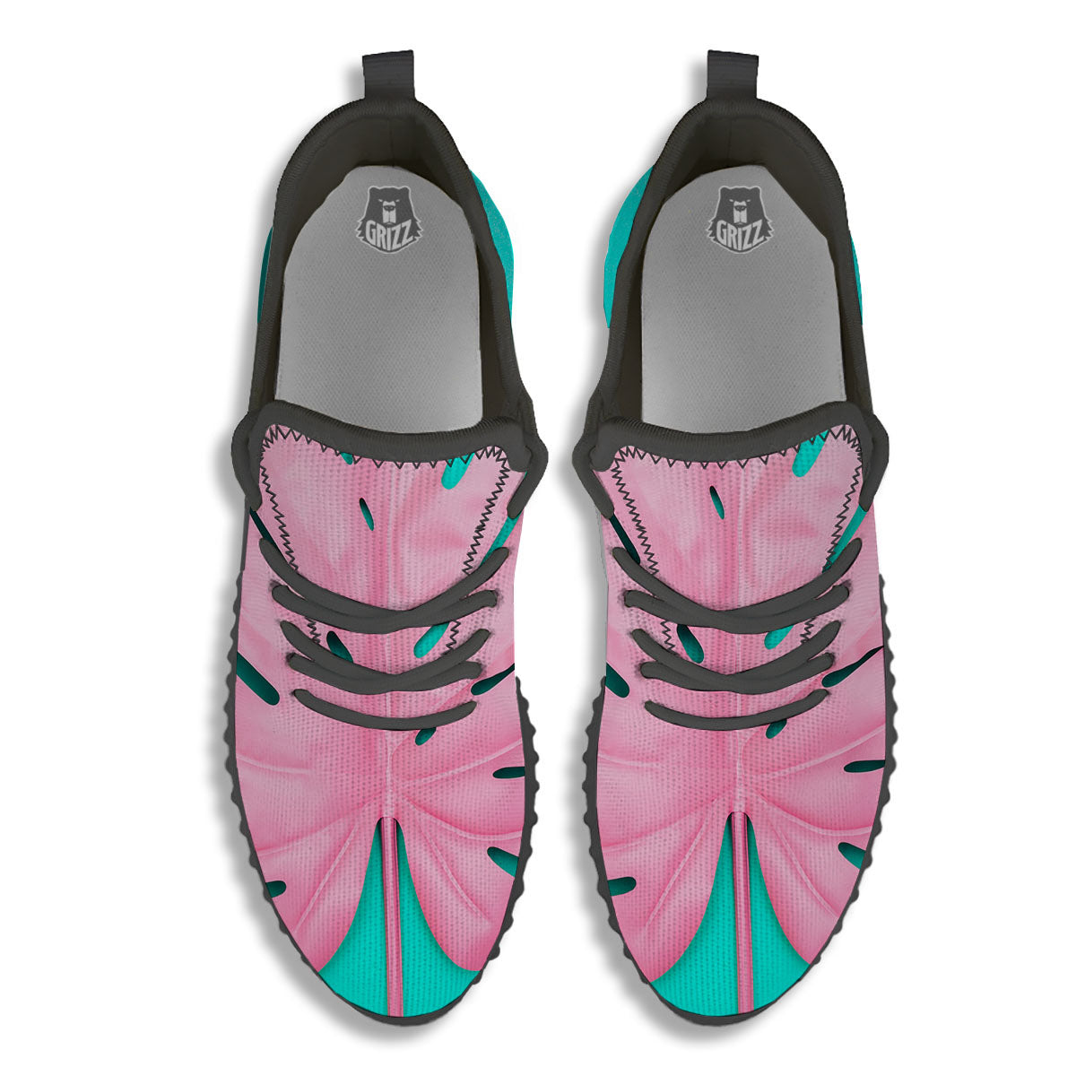 Blue And Pink Tropical Palm Leaf Print Black Walking Shoes-grizzshop