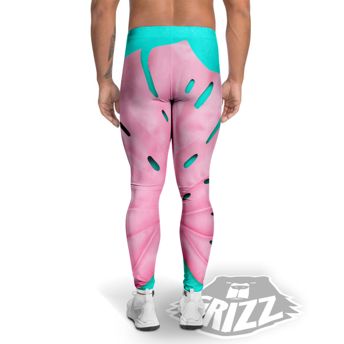 Blue And Pink Tropical Palm Leaf Print Men's Leggings-grizzshop