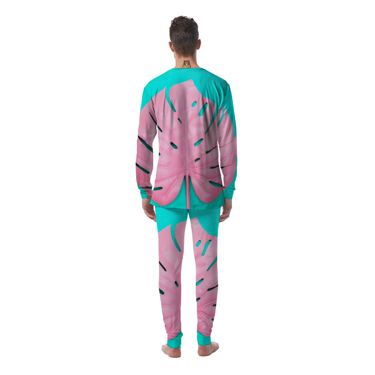 Blue And Pink Tropical Palm Leaf Print Men's Pajamas-grizzshop