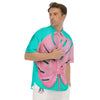 Blue And Pink Tropical Palm Leaf Print Men's Short Sleeve Shirts-grizzshop