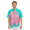 Blue And Pink Tropical Palm Leaf Print Men's Short Sleeve Shirts-grizzshop