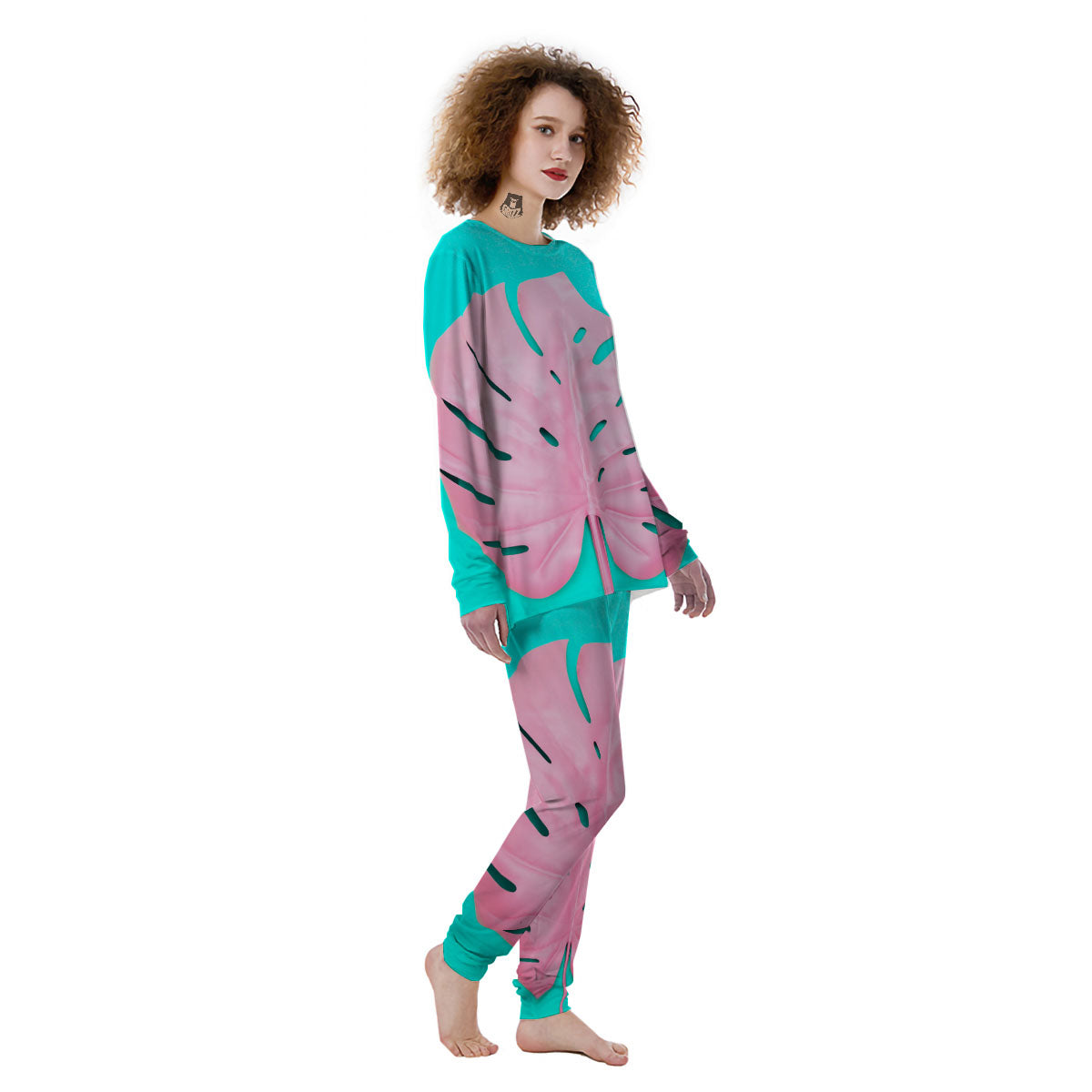 Blue And Pink Tropical Palm Leaf Print Women's Pajamas-grizzshop