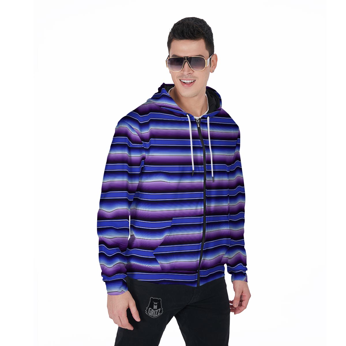 Blue And Purple Mexican Baja Men's Zip Up Hoodie-grizzshop