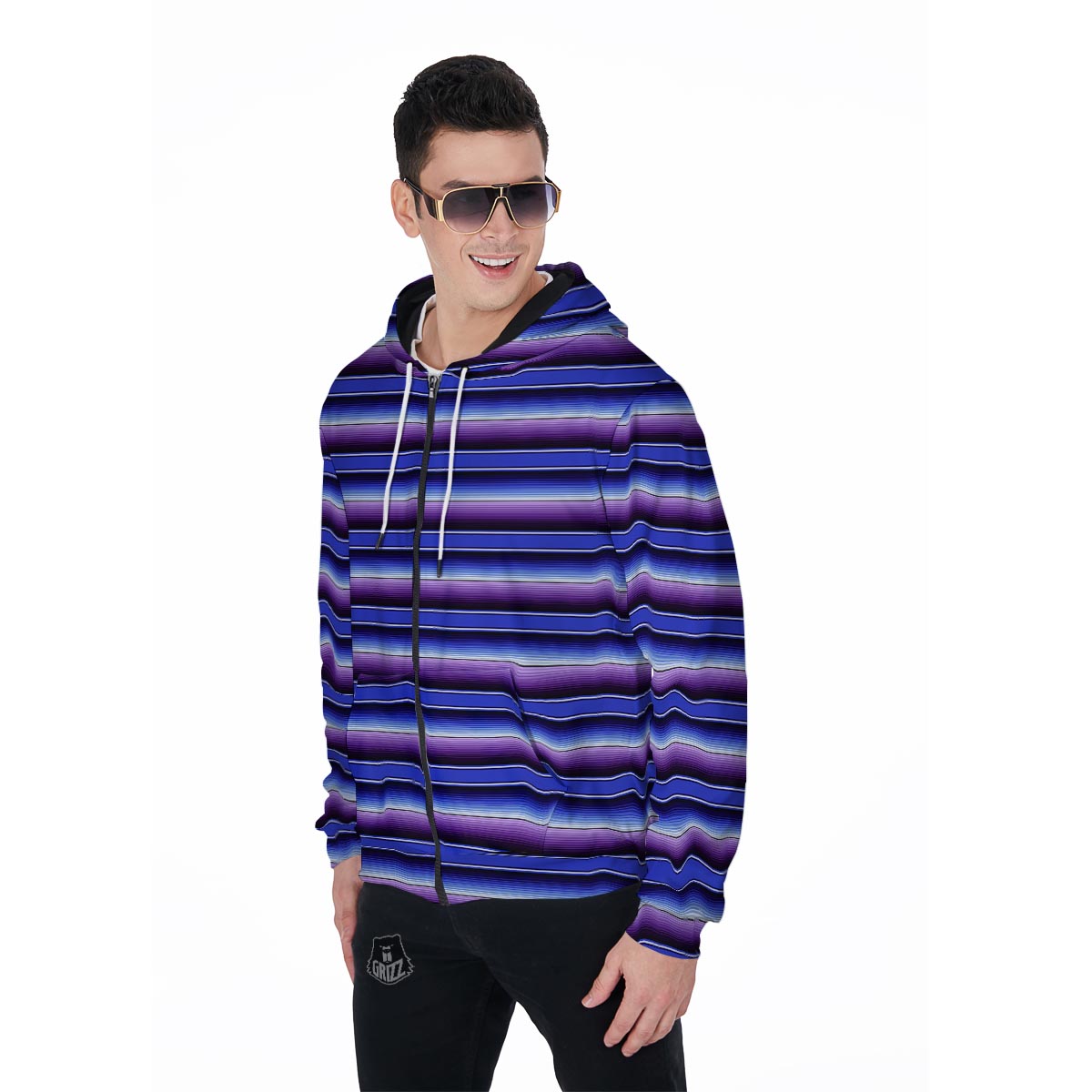 Blue And Purple Mexican Baja Men's Zip Up Hoodie-grizzshop