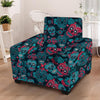 Blue And Red Floral Sugar Skull Armchair Cover-grizzshop