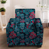 Blue And Red Floral Sugar Skull Armchair Cover-grizzshop