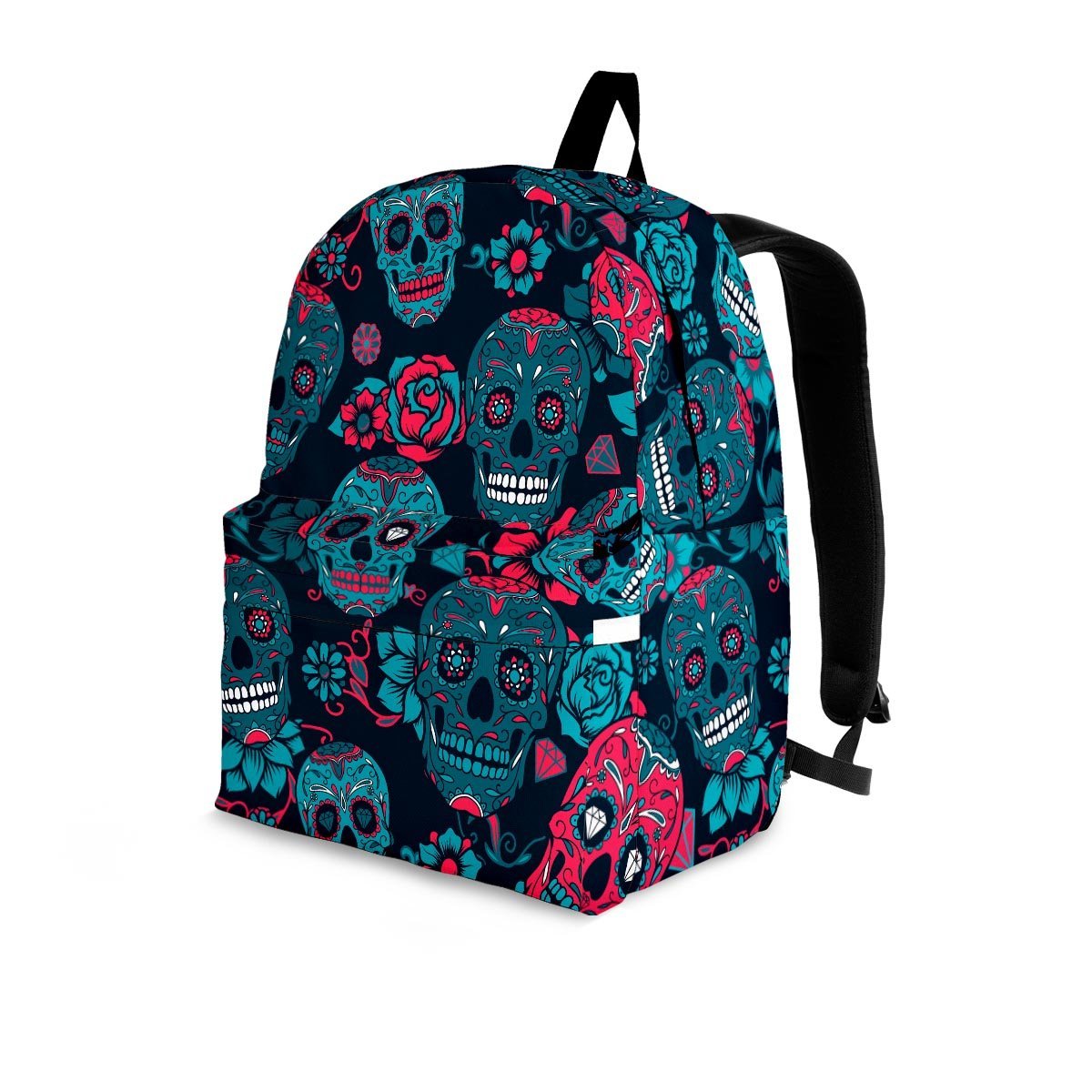 Blue And Red Floral Sugar Skull Backpack-grizzshop