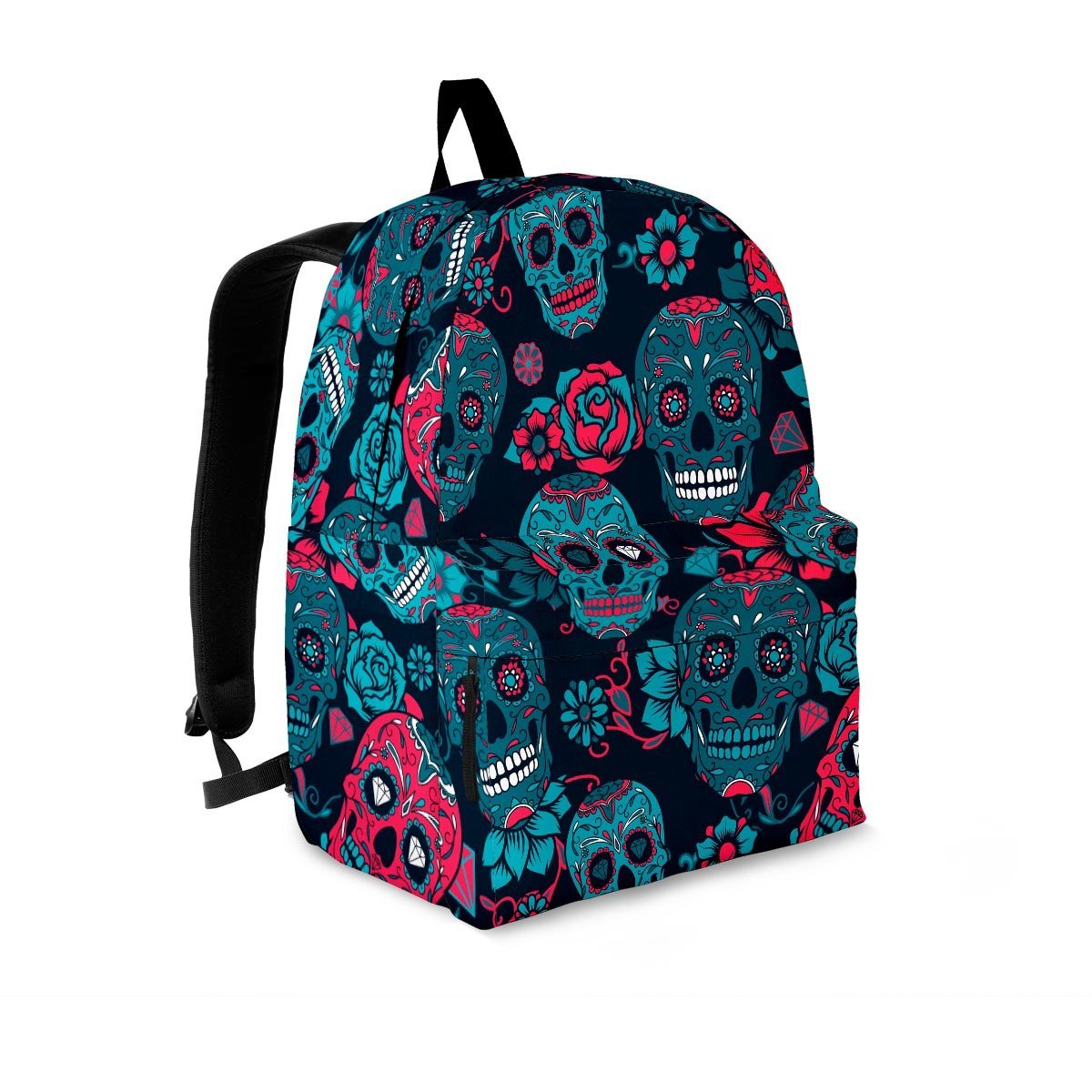 Blue And Red Floral Sugar Skull Backpack-grizzshop