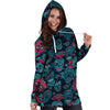 Blue And Red Floral Sugar Skull Hoodie Dress-grizzshop