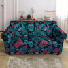 Blue And Red Floral Sugar Skull Loveseat Cover-grizzshop