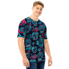 Blue And Red Floral Sugar Skull Men T Shirt-grizzshop