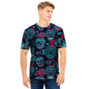 Blue And Red Floral Sugar Skull Men T Shirt-grizzshop