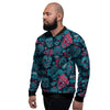 Blue And Red Floral Sugar Skull Men's Bomber Jacket-grizzshop