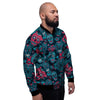 Blue And Red Floral Sugar Skull Men's Bomber Jacket-grizzshop