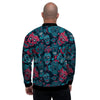 Blue And Red Floral Sugar Skull Men's Bomber Jacket-grizzshop