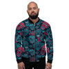 Blue And Red Floral Sugar Skull Men's Bomber Jacket-grizzshop