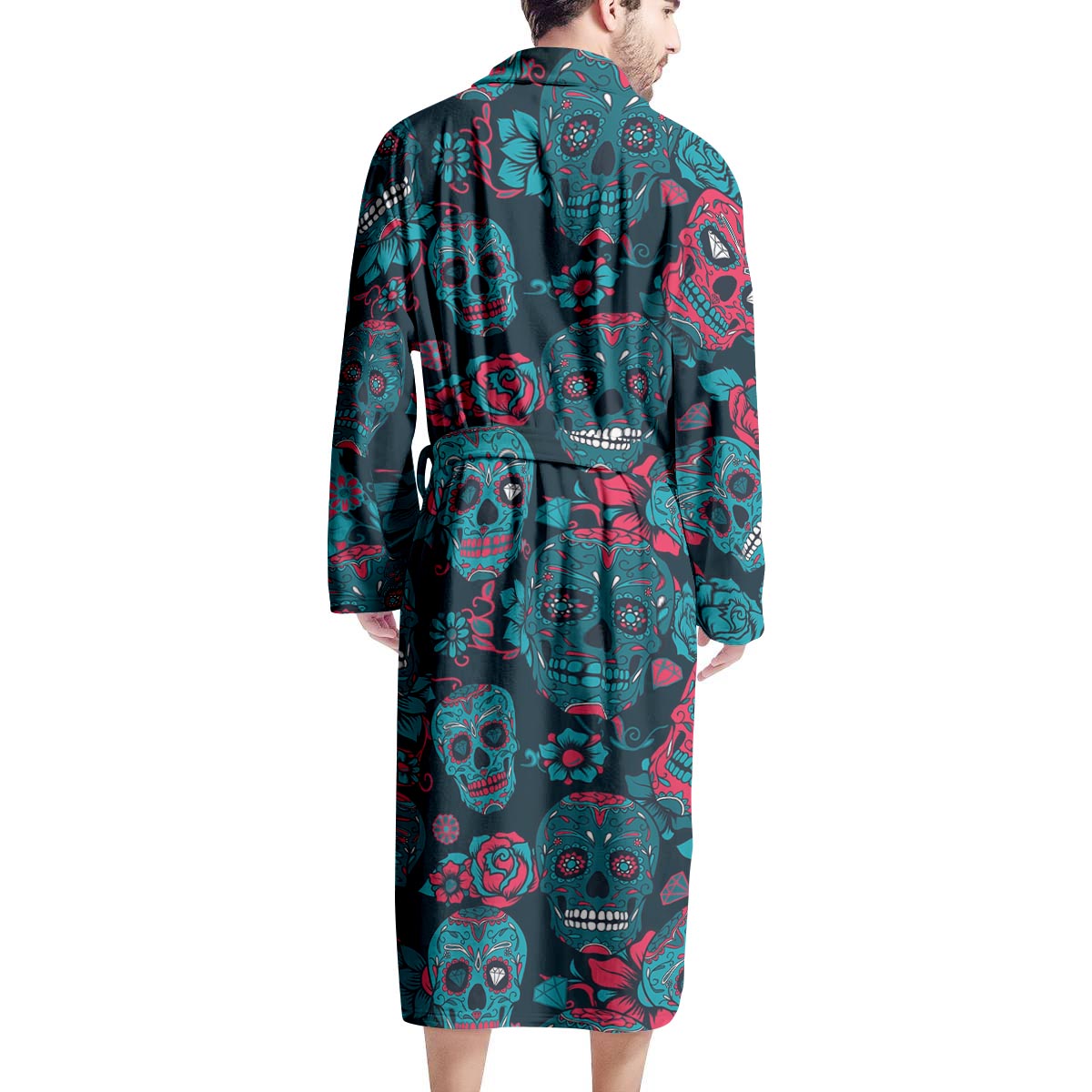 Blue And Red Floral Sugar Skull Men's Robe-grizzshop