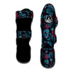 Blue And Red Floral Sugar Skull Muay Thai Shin Guard-grizzshop