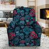 Blue And Red Floral Sugar Skull Recliner Cover-grizzshop