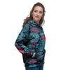 Blue And Red Floral Sugar Skull Women's Hoodie-grizzshop