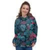 Blue And Red Floral Sugar Skull Women's Hoodie-grizzshop