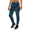 Blue And Red Floral Sugar Skull Women's Joggers-grizzshop