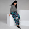 Blue And Red Floral Sugar Skull Women's Joggers-grizzshop