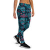 Blue And Red Floral Sugar Skull Women's Joggers-grizzshop