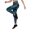 Blue And Red Floral Sugar Skull Women's Leggings-grizzshop