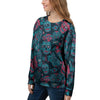 Blue And Red Floral Sugar Skull Women's Sweatshirt-grizzshop