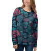 Blue And Red Floral Sugar Skull Women's Sweatshirt-grizzshop