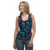 Blue And Red Floral Sugar Skull Women's Tank Top-grizzshop