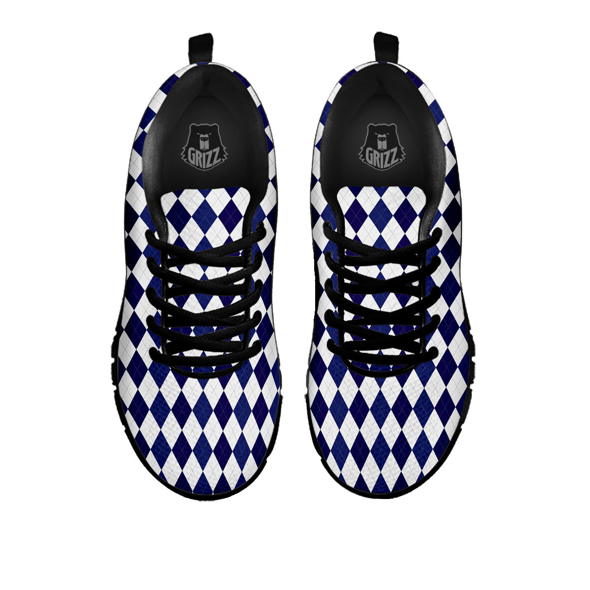 Blue And White Navy Argyle Print Pattern Black Sneaker-grizzshop