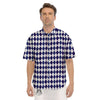 Blue And White Navy Argyle Print Pattern Men's Short Sleeve Shirts-grizzshop