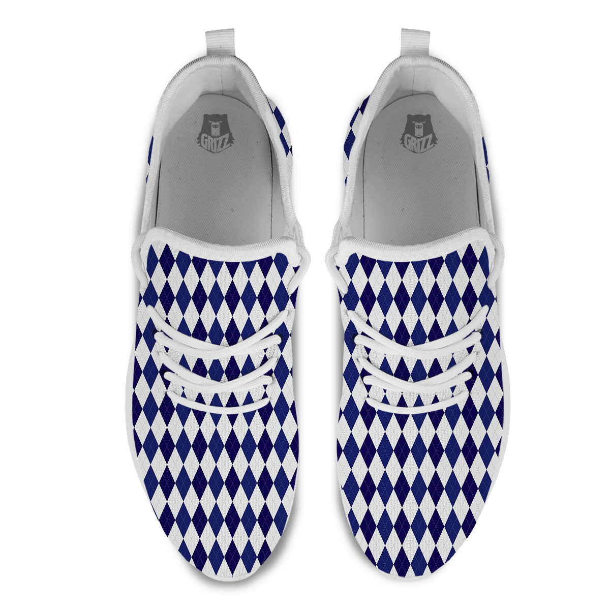 Blue And White Navy Argyle Print Pattern White Athletic Shoes-grizzshop