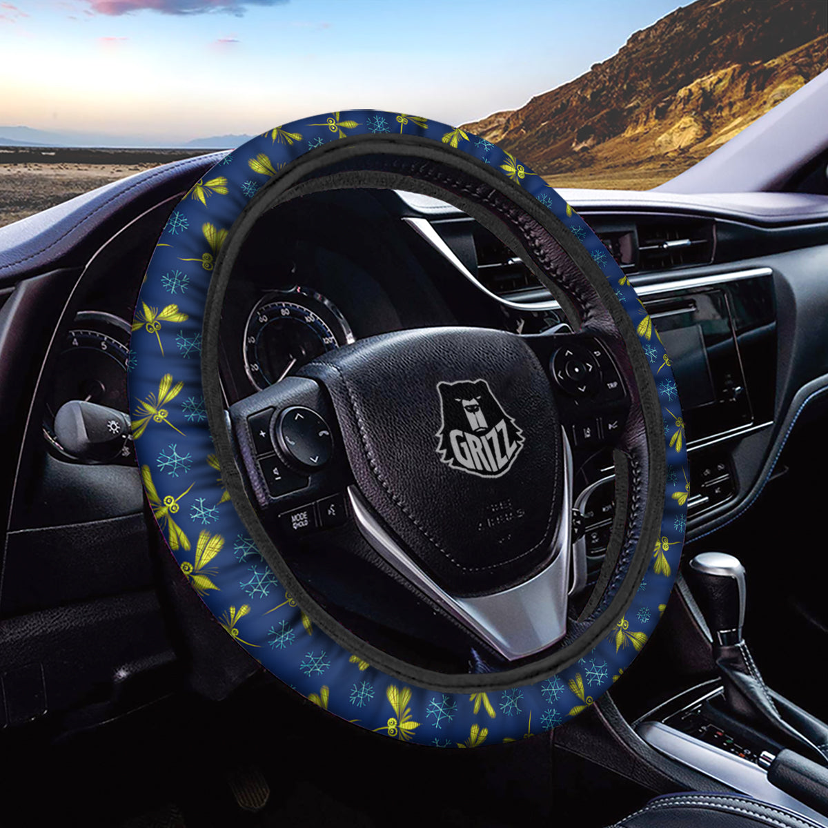 Blue And Yellow Mosquito Flying Print Pattern Car Steering Wheel Cover-grizzshop